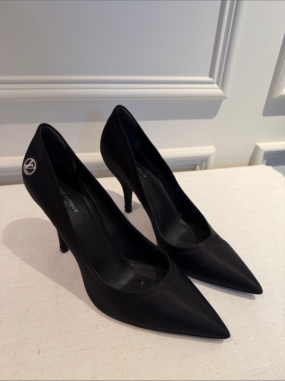 Louis Vuitton Black Satin Pointed-Toe Pumps